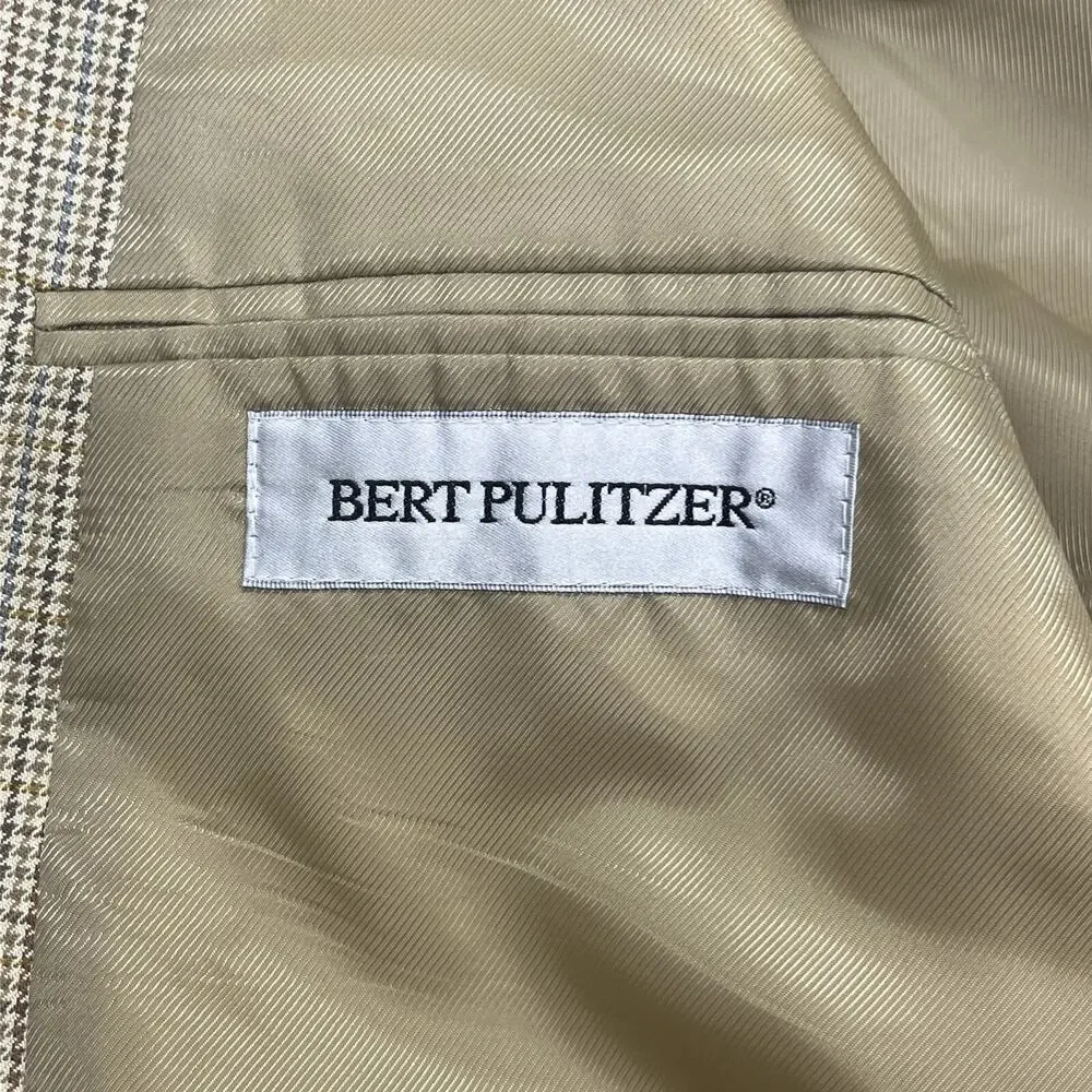 Bert Pulitzer Silk Wool Jacket Beige Multicolor Houndstooth Blazer Men’s Sz 46L